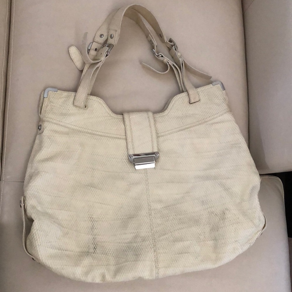 Women's Natural Cream Snake Embossed Leather Tote